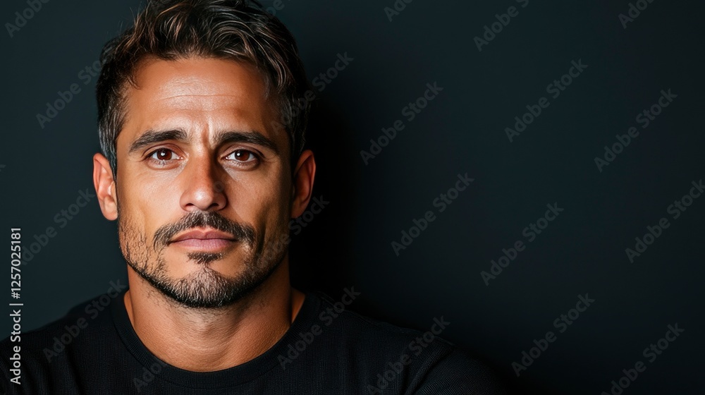 Obraz premium Portrait of a Handsome Man with a Serious Expression Against a White Background