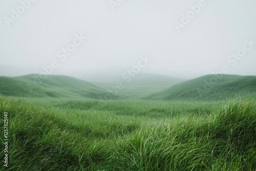 Green hills, grassy field, soft lighting, minimalism