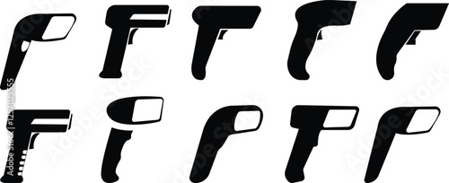 Warehouse scanner icon set. Clipart image, Bar code scanner icons vector graphic designs elements, solid pictogram, clipart avatar logotype ,isolated on transparent background. Symbols, logo, template