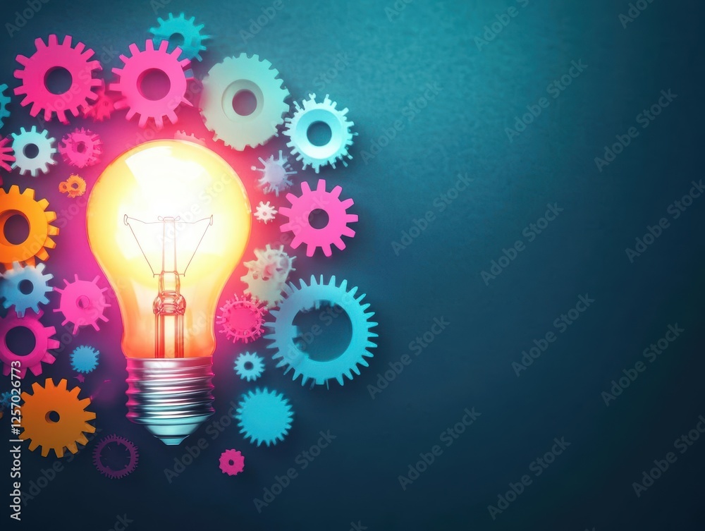 Light bulb surrounded by gears and cogs representing innovation and creativity in technology and engineering Light bulb surrounded by gears and cogs representing innovation and creativity in technology and engineering