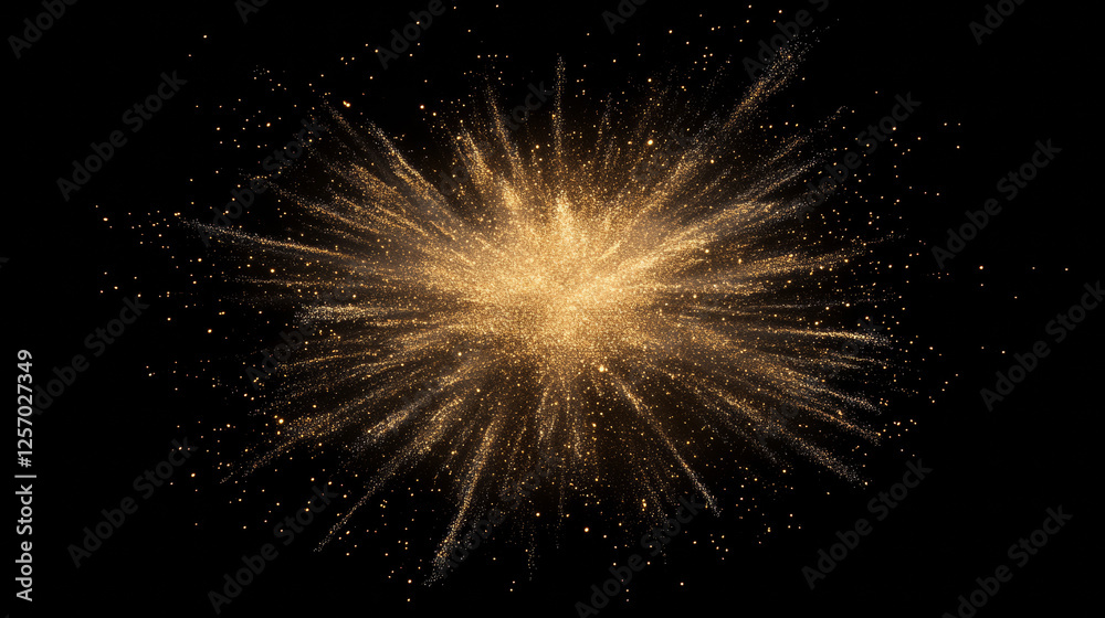 Obraz premium Spectacular golden explosion dark background digital art vibrant colors close-up celebration concept