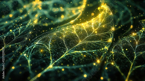 Dynamic Light Trails Shifting Through Abstract Leaf Patterns