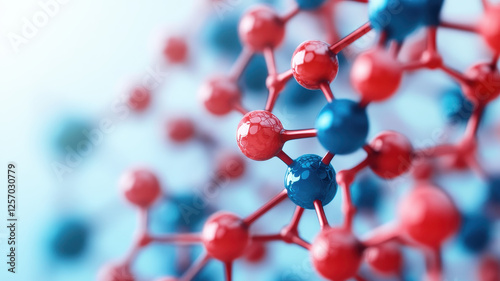 Advanced self assembling nanomaterials with red and blue molecular structures photo