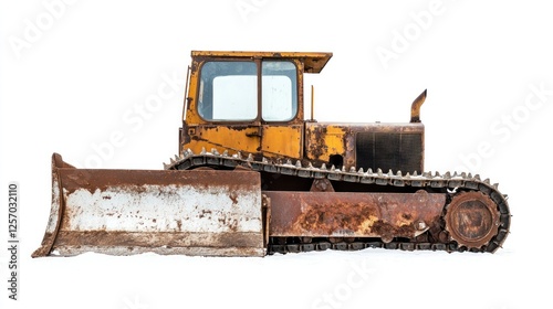 Rusty Tractor in Snow, Isolated, Construction Equipment photo