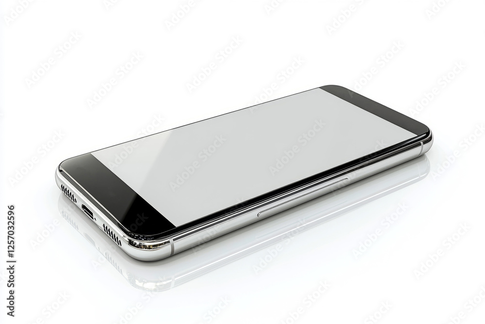 Smartphone with large screen and front-facing camera, modern mobile device, sleek design, minimalistic phone layout, high-tech gadget, reflection on surface, phone technology Smartphone with large screen and front-facing camera, modern mobile device, sleek design, minimalistic phone layout, high-tech gadget, reflection on surface, phone technology