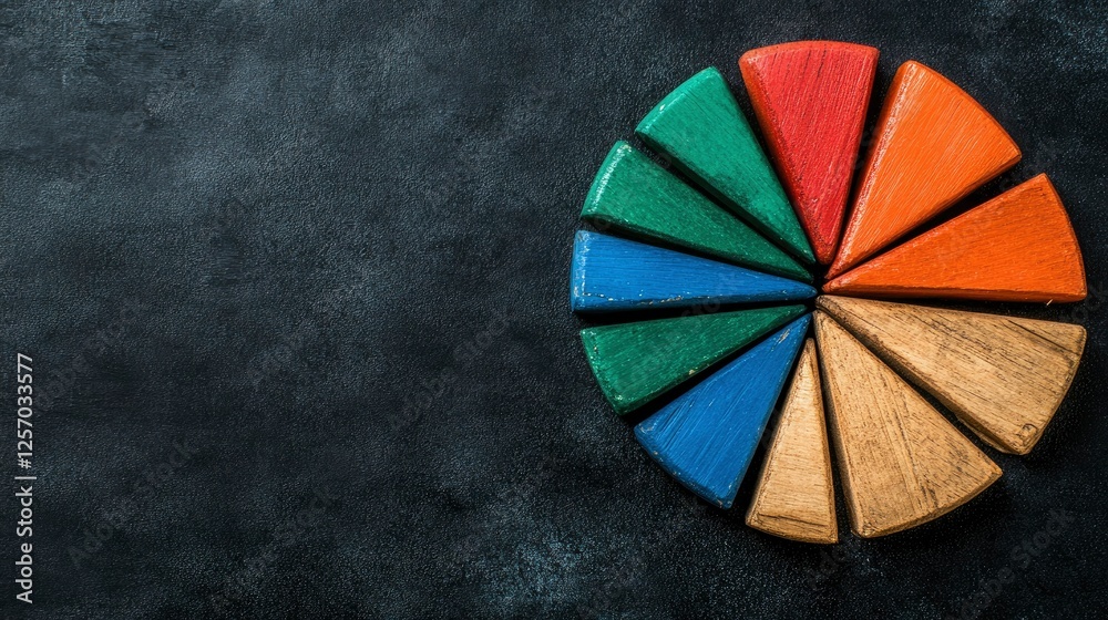 Fototapeta premium Colorful Wooden Pie Chart on White Background - Business Concept