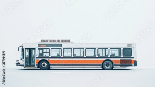 White city bus, side view, empty, studio shot