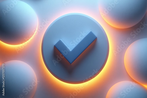 3D Blue Checkmark in Circular Outline for Quality Control Certification and Assurance