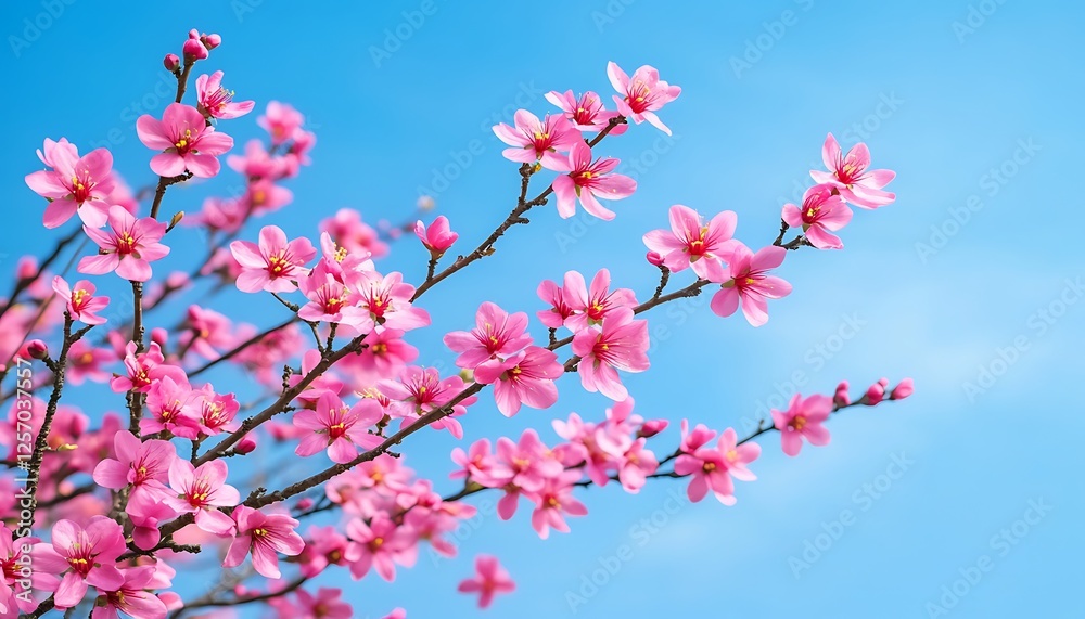 Pink blossoms spring tree branches blue sky Pink blossoms spring tree branches blue sky
