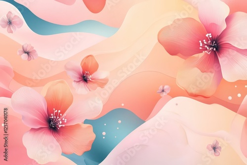 A pastel gradient background with floating pink flowers in a soft abstract design, ideal for spring or summer promotions.