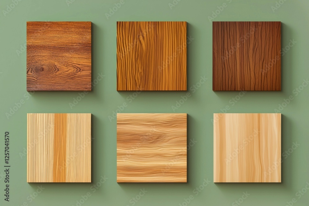 Naklejka premium Set of square wooden samples on a green background, flat design