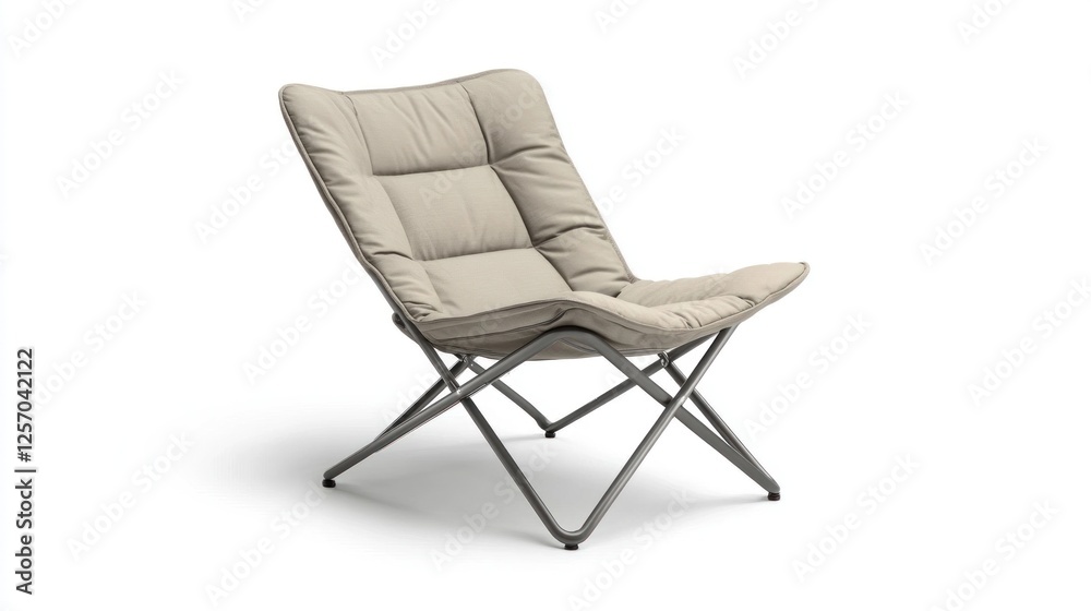 Beige Folding Camping Chair on White Background, for Outdoors Relaxation Beige Folding Camping Chair on White Background, for Outdoors Relaxation