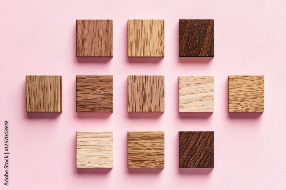 Set of square wooden samples on a pink background, flat design Set of square wooden samples on a pink background, flat design
