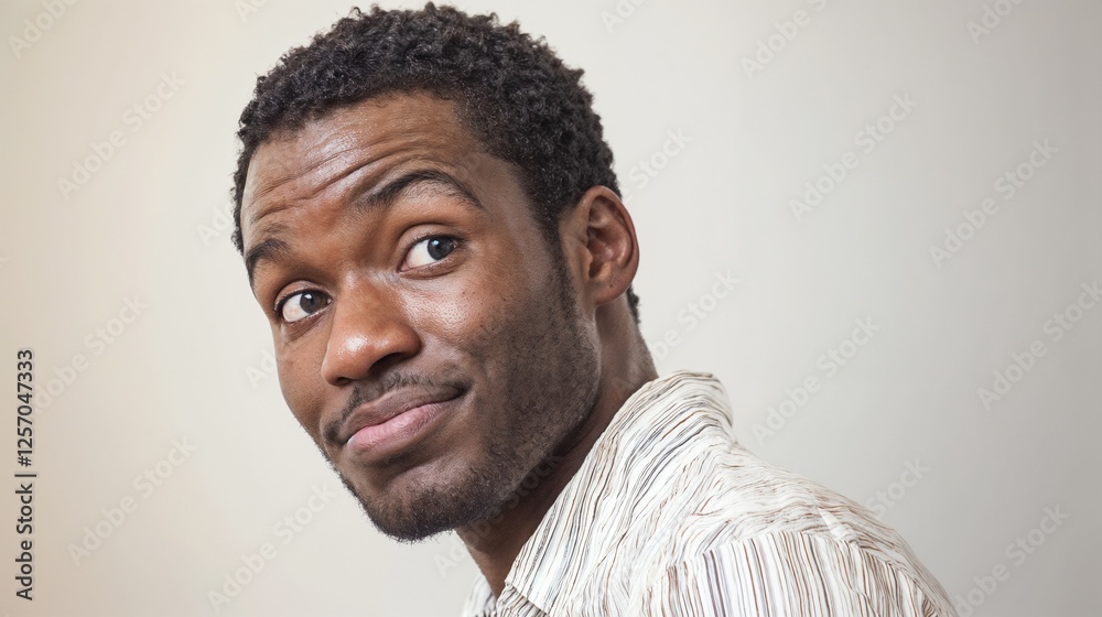 Playful African American man with expressive face. Ideal for personality portraits, authentic emotion, or creative lifestyle content.