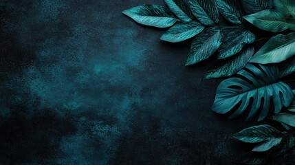 Dark teal tropical leaves corner background design