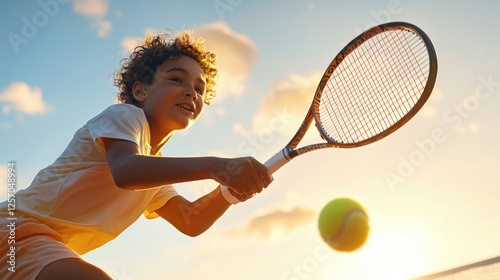 Silhouette of a Tennis Player Against a Golden Sunset Sky