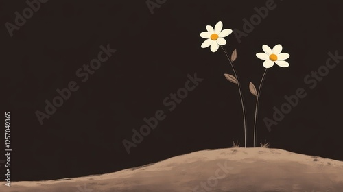 Minimalist Illustration of Flowers on Dark Background for Design Projects