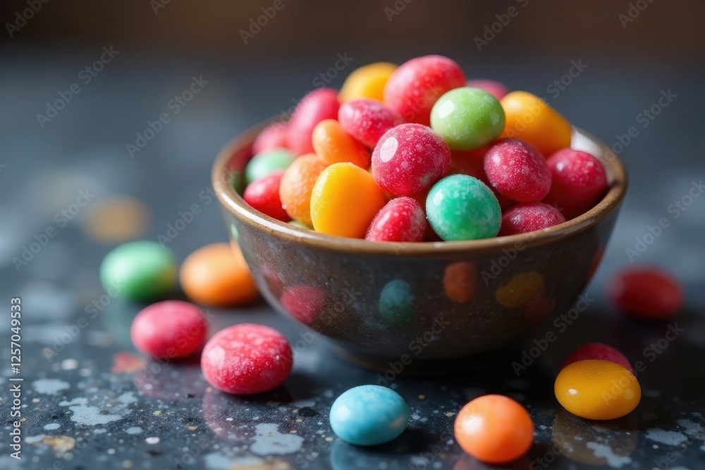 Gleaming hard candies in a stylish bowl, rich marble texture , candies, sweet treat Gleaming hard candies in a stylish bowl, rich marble texture , candies, sweet treat