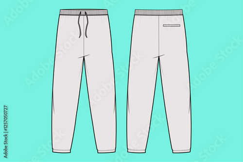  Terry fleece jogger Technical Fashion flat sketch template.