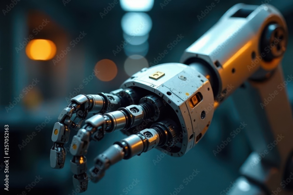 Metallic robotic arm, complex machinery detail, manufacturing, robot, technology Metallic robotic arm, complex machinery detail, manufacturing, robot, technology