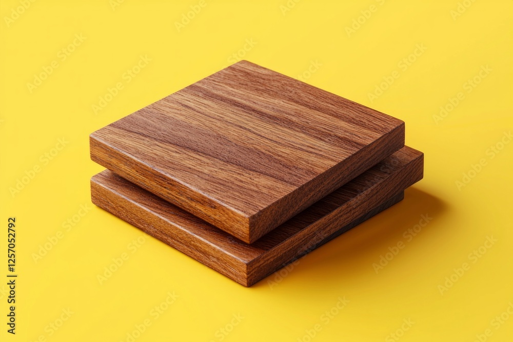 Set of square wooden samples on a yellow background, flat design Set of square wooden samples on a yellow background, flat design