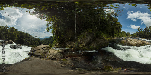 Limunsudan Falls with lush foliage. Waterfall in the Philippines. Mindanao. VR 360. photo