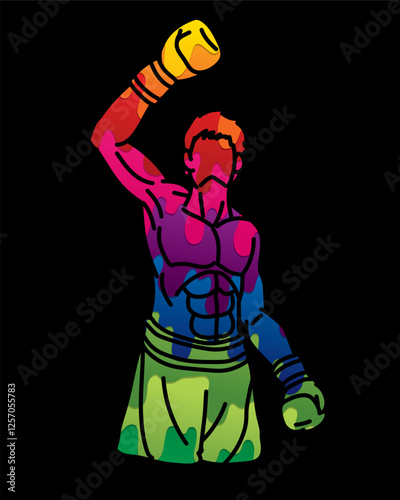 The Winner Kickboxing Muay Thai Boxer Boxing Sport Action Fighter Cartoon Graphic Vector