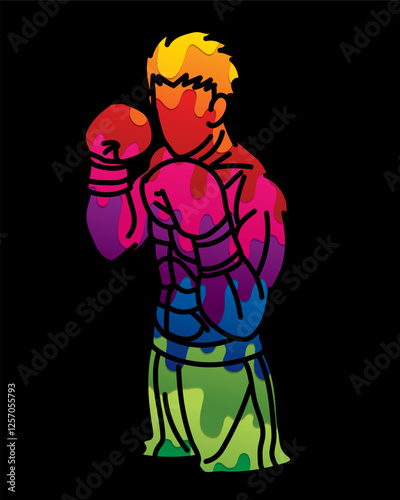 Kickboxing Muay Thai Boxer Boxing Sport Ready to Fight Action Fighter Cartoon Graphic Vector