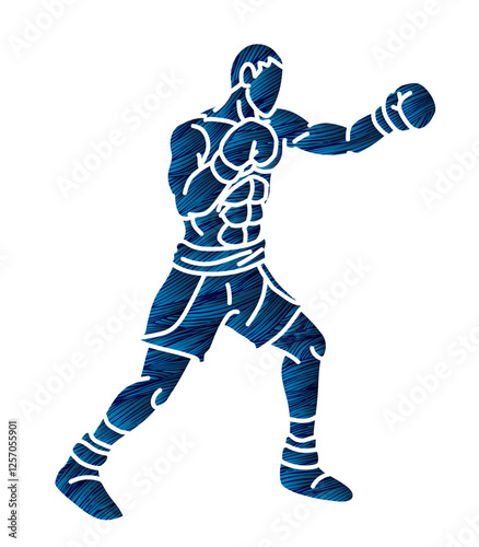 Kickboxing Muay Thai Boxer Boxing Sport Punching Action Fighter Cartoon Graphic Vector