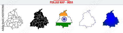 Punjab, State, PB, Outline Icon – India Map Silhouette Vector. India map editable stroke outline icon
