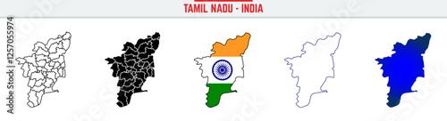 Tamilnadu, State, TN, Outline Icon – India Map Silhouette Vector. India map editable stroke outline icon
