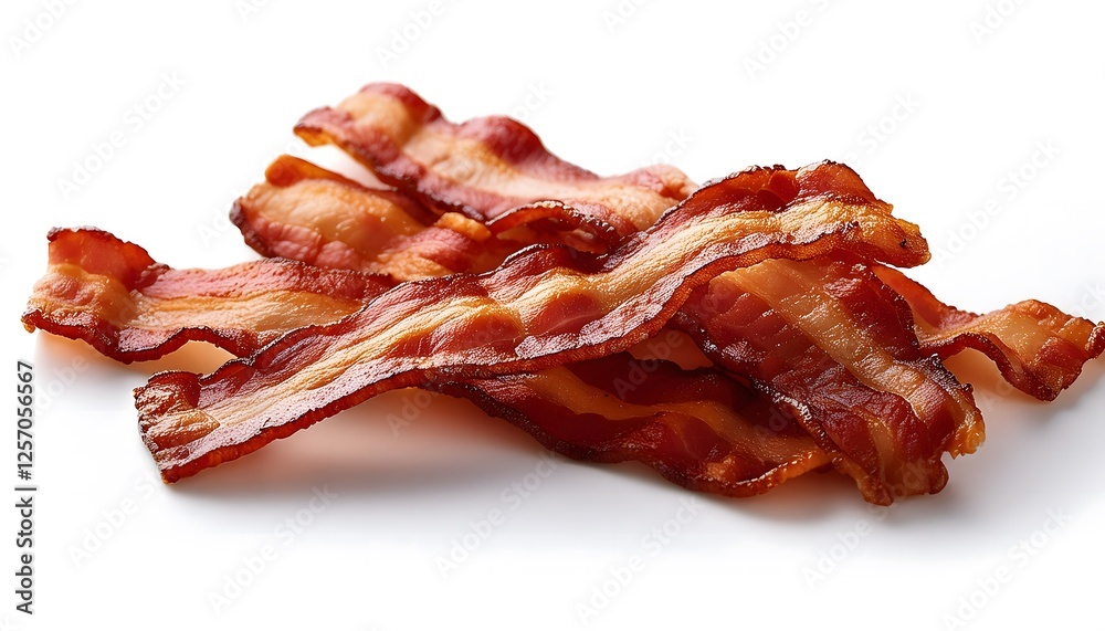 Bacon, Crispy Bacon strips with white background for culinary design projects, food blog illustrations, recipe book graphics, and gourmet marketing materials Bacon, Crispy Bacon strips with white background for culinary design projects, food blog illustrations, recipe book graphics, and gourmet marketing materials