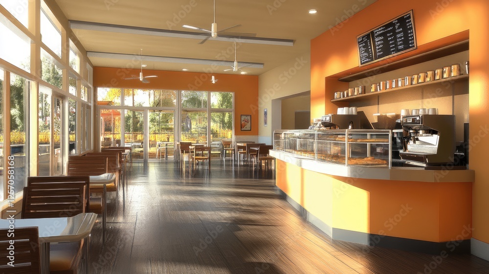 A trendy cafe featuring Peach Fuzz-painted walls for a fresh ambiance. A trendy cafe featuring Peach Fuzz-painted walls for a fresh ambiance.