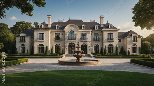 A grand European-style real estate with intricate stonework