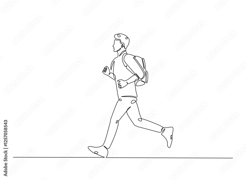 Young man from college or university with backpack in continuous one line drawing. Backpacker and student concept line draw. Editable vector. Young man from college or university with backpack in continuous one line drawing. Backpacker and student concept line draw. Editable vector.