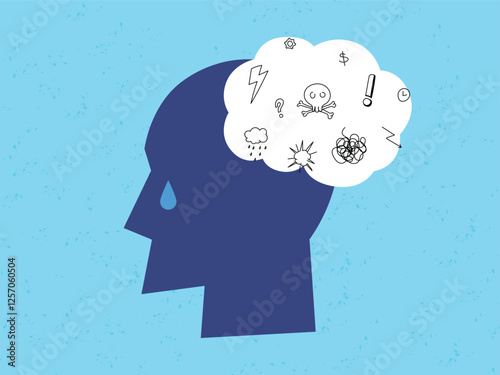 Human head, overthinking concept, a lot of thought complicated