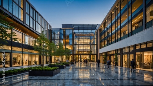 a modern commercial real estate complex with multiple office buildings