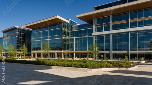 a modern commercial real estate complex with multiple office buildings