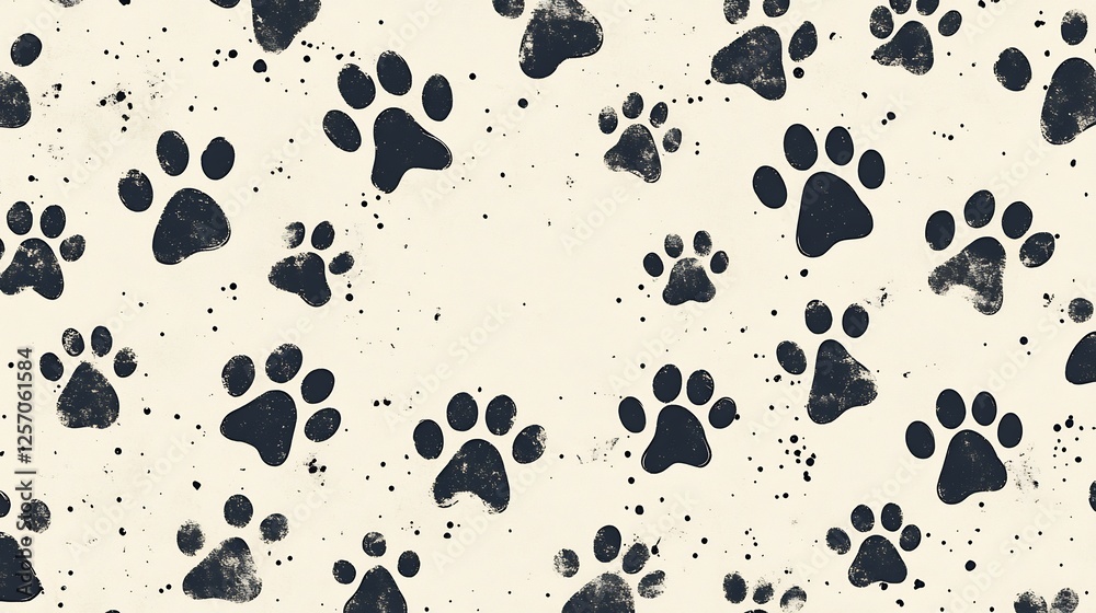 Fototapeta premium Charming playful paw prints pattern beige background. AI Generated