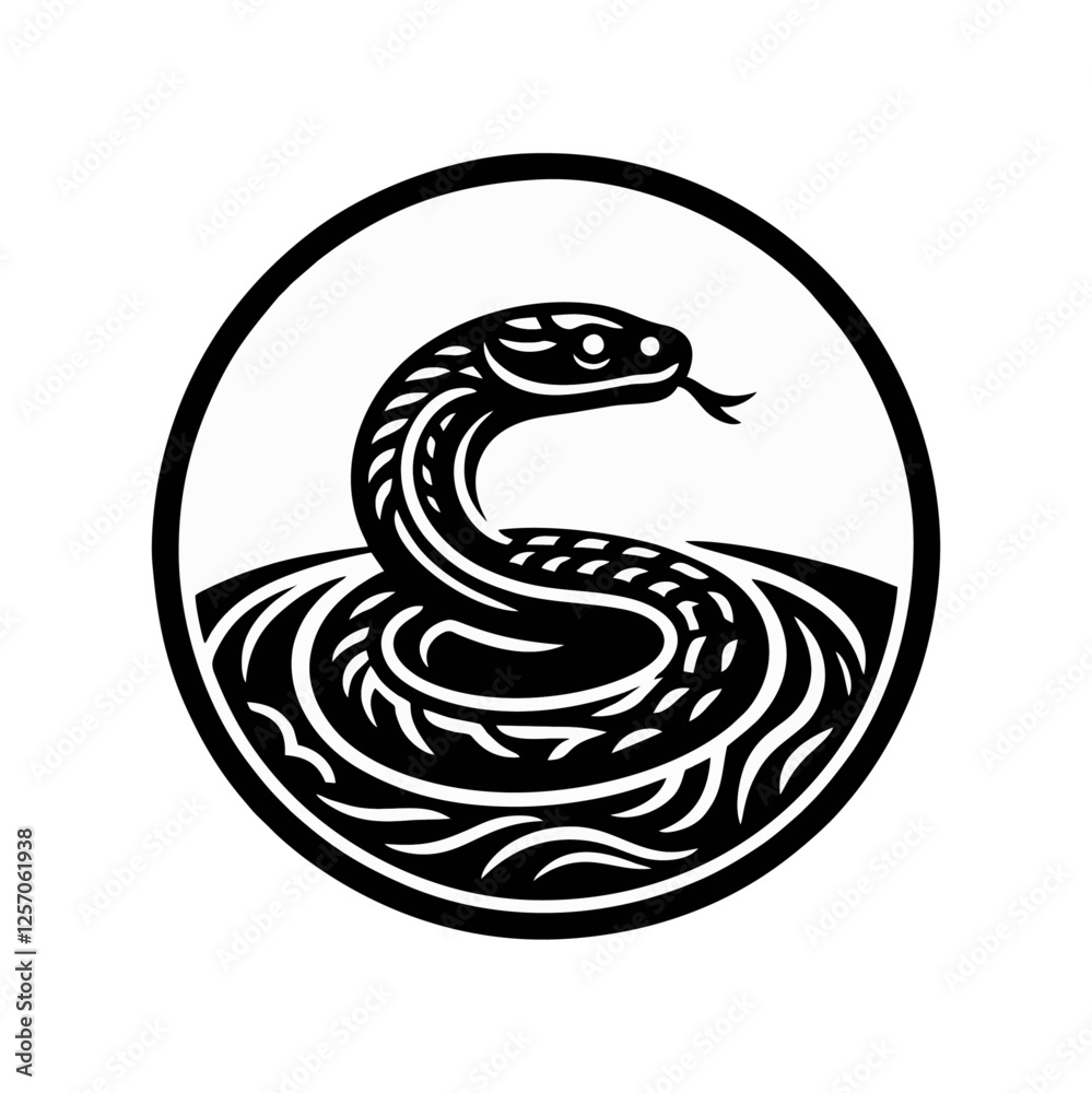 Snake cobra viper silhouette. engrave black icon on white background