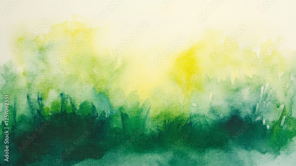 Fototapeta premium Nature serenity soft green watercolor landscape tranquil environment artistic viewpoint calm concept