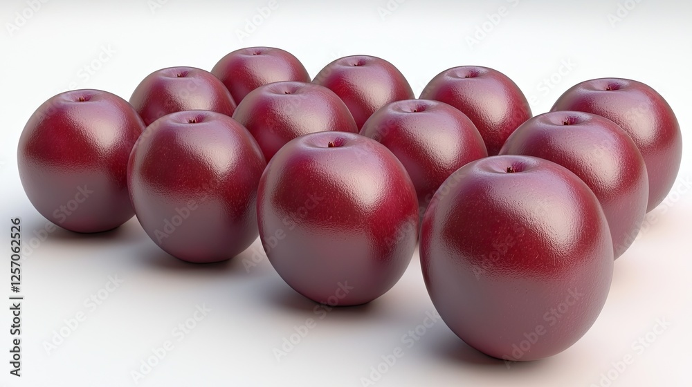 A cluster of shiny red apples arranged in a neat formation on a clean white surface