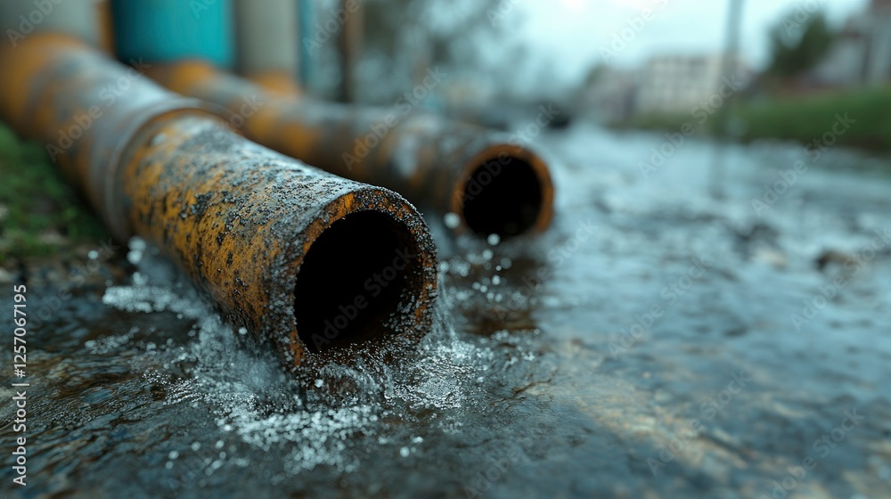 Rusty Pipes Discharging Wastewater into a Creek Rusty Pipes Discharging Wastewater into a Creek