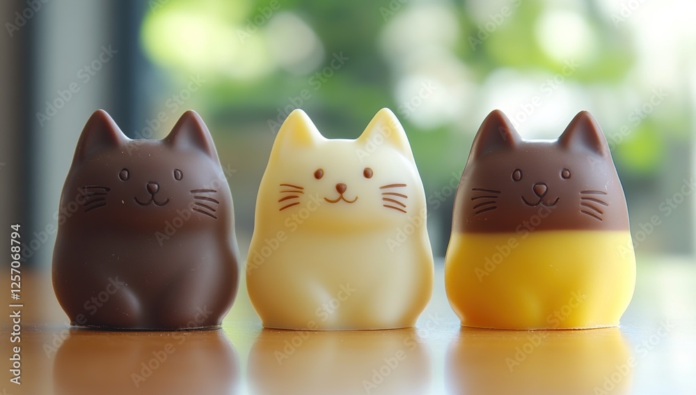Adorable Chocolate Cat Shaped Sweets: Delightful Treats, Sweet Confectionery, Creamy Texture, Delicious Flavor, Perfect Gift, Cute Design, Brown, White, Yellow, Sweetness, Tasty, Festive Adorable Chocolate Cat Shaped Sweets: Delightful Treats, Sweet Confectionery, Creamy Texture, Delicious Flavor, Perfect Gift, Cute Design, Brown, White, Yellow, Sweetness, Tasty, Festive
