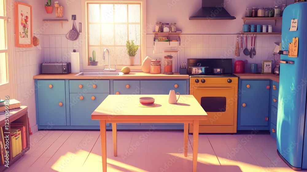 Fototapeta premium Sunny cartoon kitchen interior