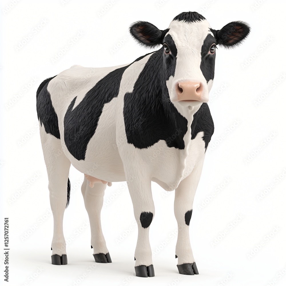 Fototapeta premium Holstein Cow Black and White Dairy Cattle Farm Animal Isolated on White Background