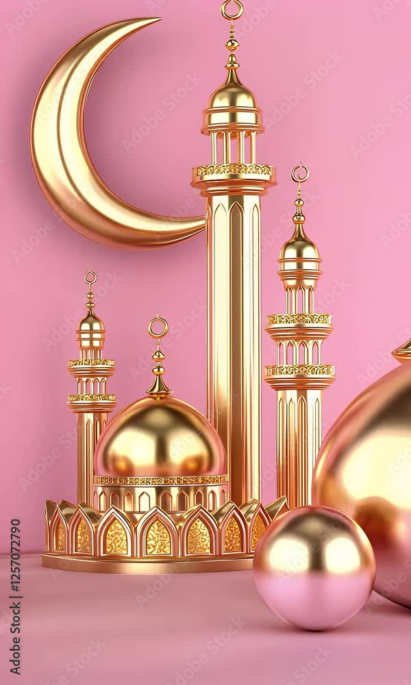 custom made wallpaper toronto digitalGolden Mosque With Crescent Moon On Pink Background
