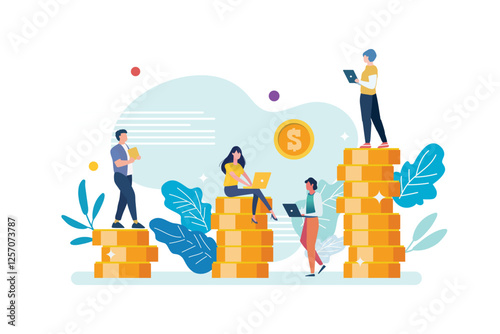 Business people with pile of money coins