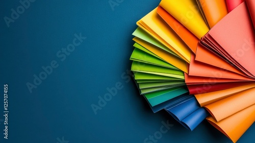 Vibrant Color Palette Fan A Spectrum of Hues on a Deep Blue Background