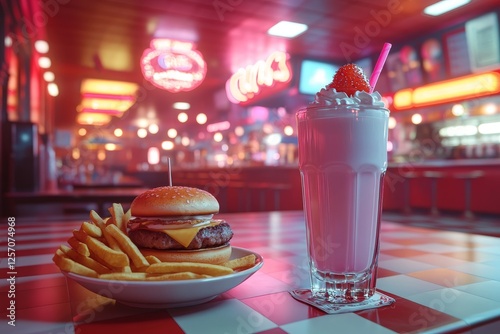 Retro diner burger fries milkshake